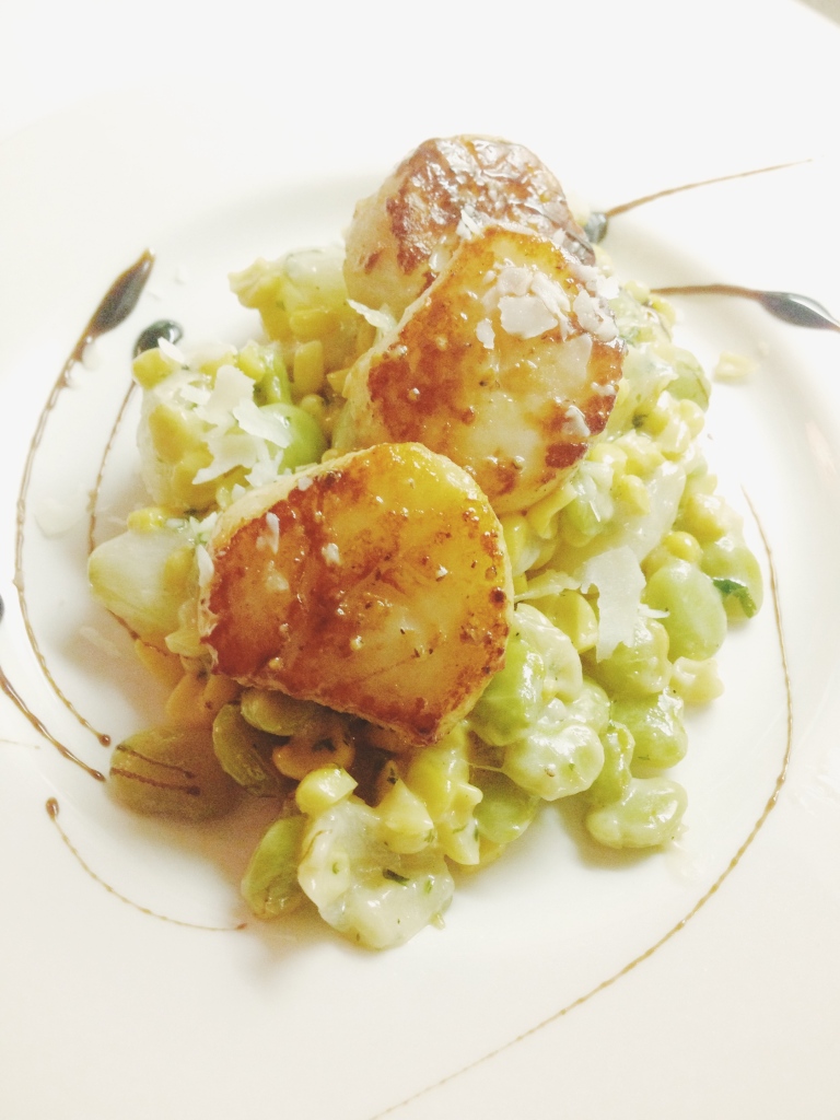 Scallops and Succotash by Chef Aaron. Photo by Jin Lee.